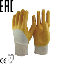 NMSAFETY anti-huile coton interlock doublure poignet en tricot de nitrile jaune enduit 3/4 pour la manipulation des gants de matériaux abrasifs rugueux